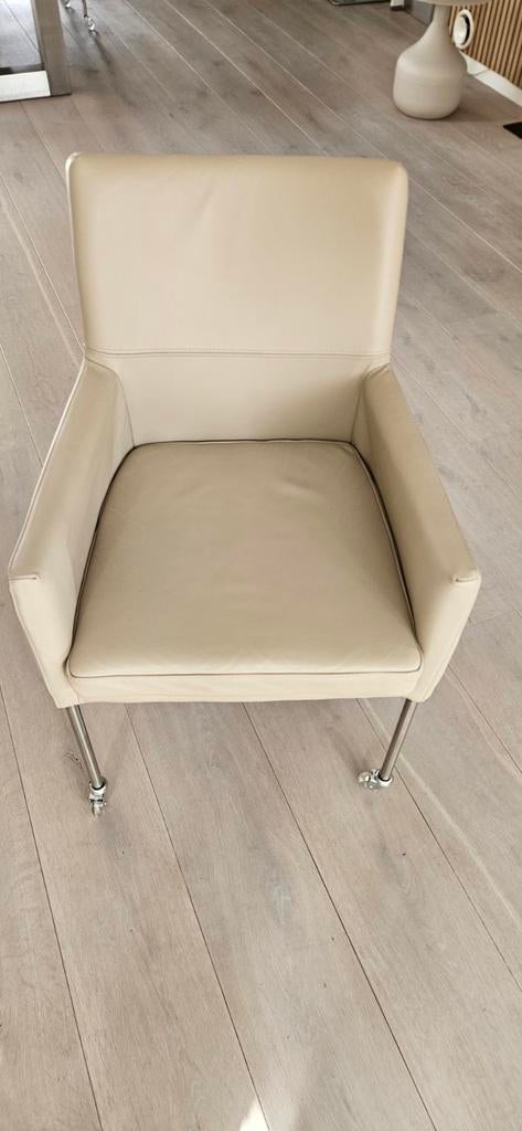 Leren eetkamerstoel met wieltjes (6 stuks)- Crème/Beige, Overige kleuren, Ophalen of Verzenden, Zo goed als nieuw, Modern