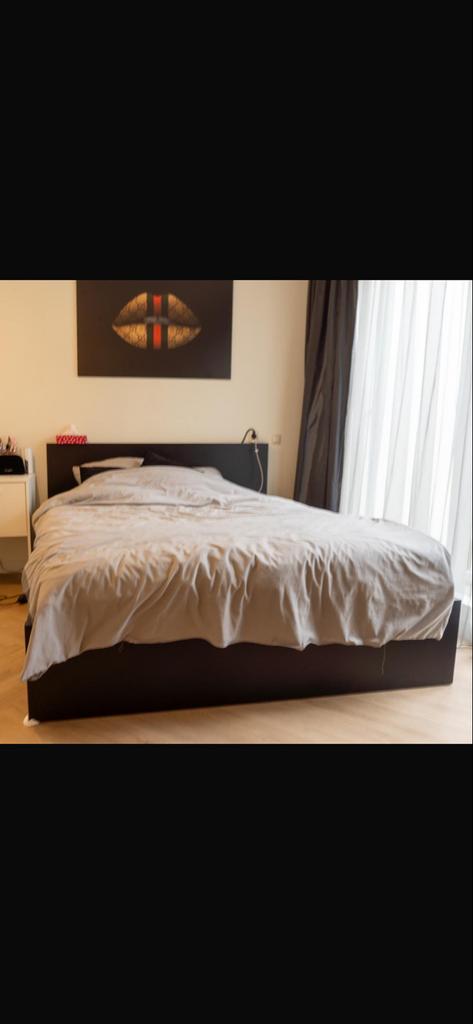 Zwart IKEA tweepersoonsbed 160x200 met lades en matras, Ophalen, Gebruikt, Zwart, Tweepersoons