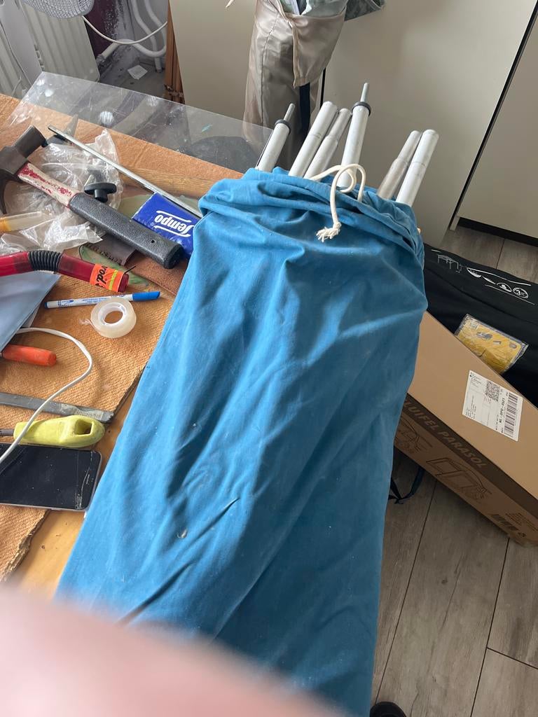 Windscherm katoen met stokken - 3m lang, 1m hoog, Caravans en Kamperen, Windschermen, Ophalen of Verzenden, Gebruikt