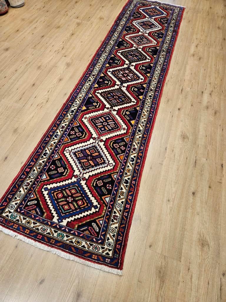 Vintage handgeknoopt perzisch tapijt loper hamadan 305x72, Info@SlatsAntiek.nl, Perzisch, 200 cm of meer, Rechthoekig