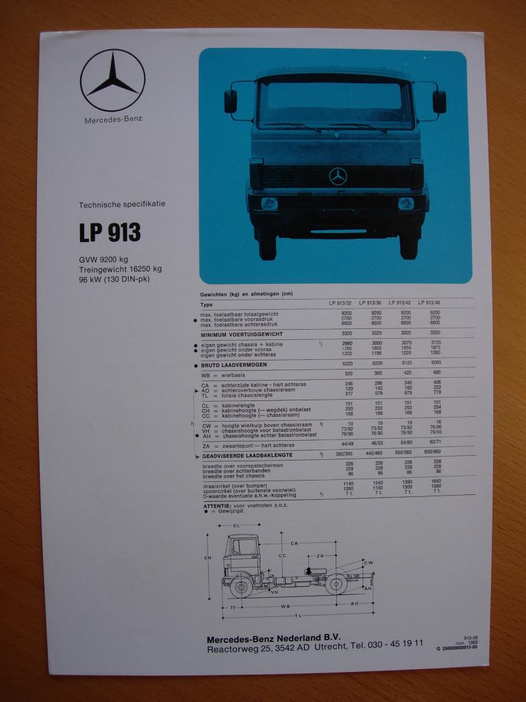 Mercedes LP 913 Technische Specificatie folder 1983 LP913, Zo goed als nieuw, Mercedes-Benz, Mercedes, Ophalen of Verzenden