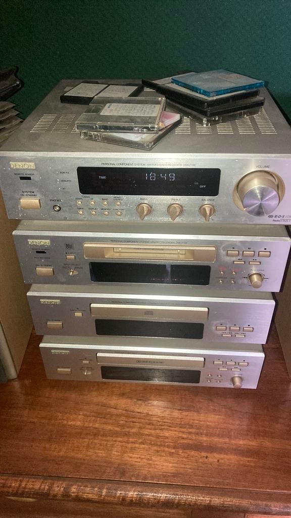 Denon f100 , zilver , cd, radio, md, en cas.inc denon boxen, Gebruikt, Denon, Tuner of Radio, Losse componenten