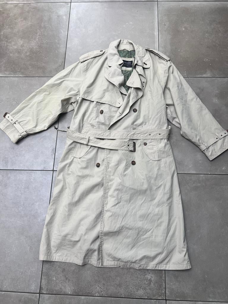 CLAUDE PHILIPP VINTAGE BEIGE PUUR KATOEN LANGE TRENCHCOAT XL, Ophalen of Verzenden, Zo goed als nieuw, Maat 56/58 (XL), Beige