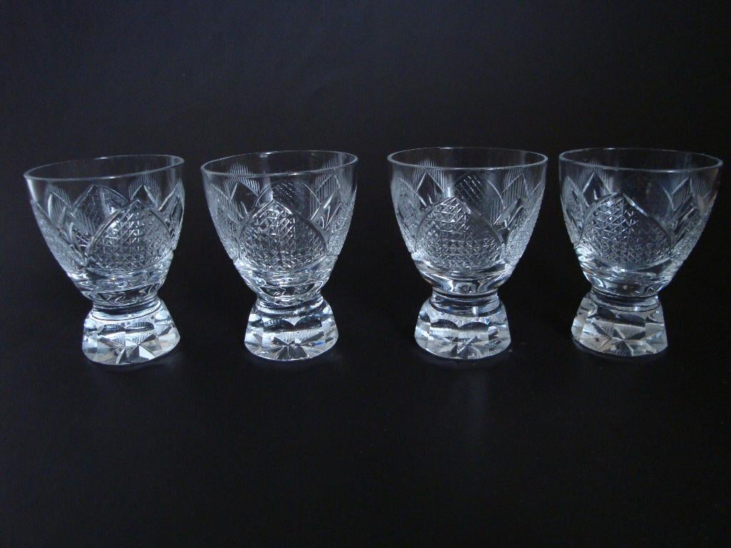 4x vintage wafel geslepen shot glas borrel kristal bohemia?, Antiek en Kunst, Ophalen of Verzenden