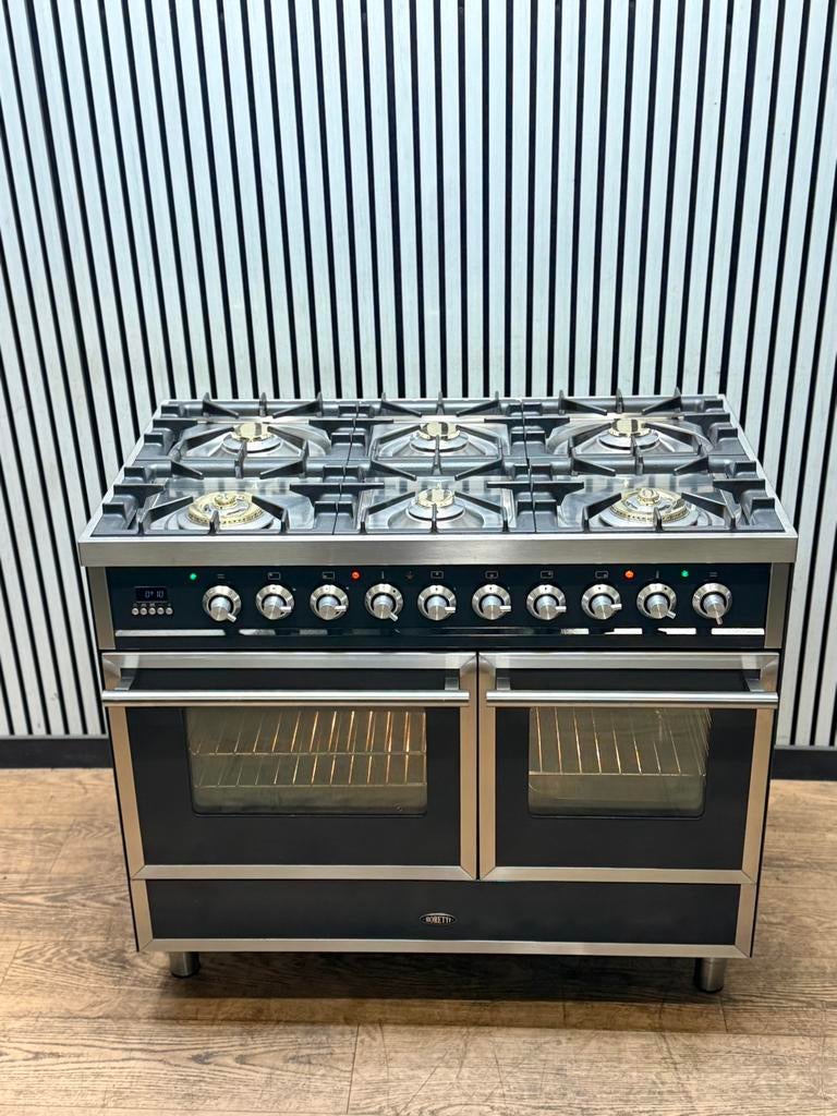 Luxe Boretti 6 pits antraciet met  2 ovens 100 cm, Fornello Esperta, Ophalen of Verzenden, Zo goed als nieuw, Energieklasse A of zuiniger