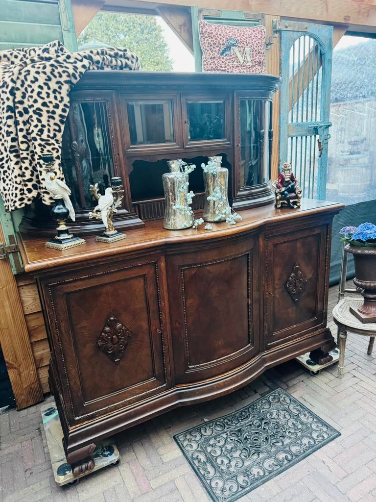 Antieke buffetkast in 2 delen, Antiek en Kunst, Ophalen