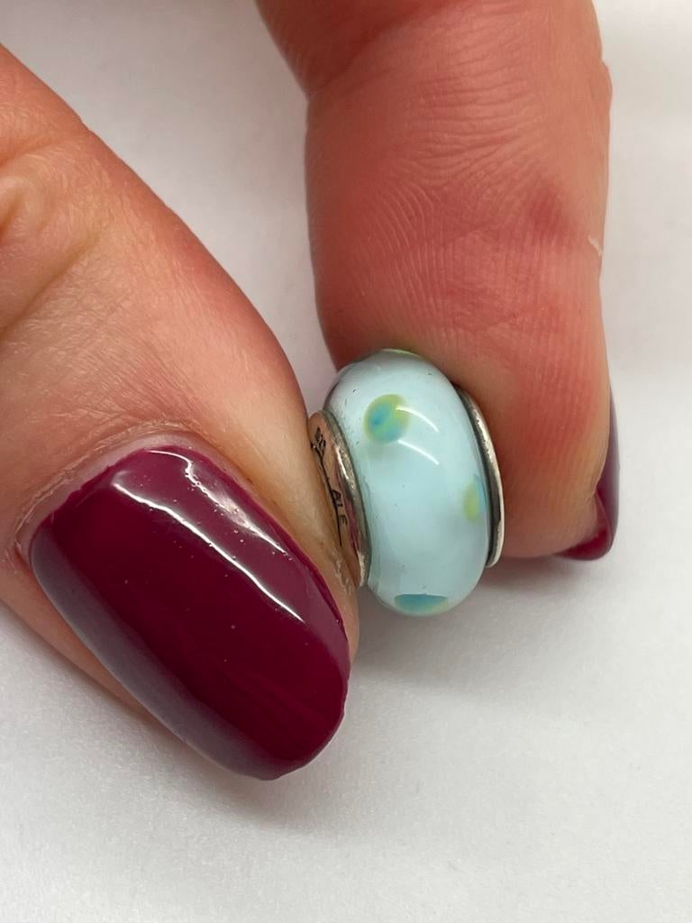 D379 Pandora zilveren glaskraal mintgroen, Pandora, Ophalen of Verzenden, X, Zilver