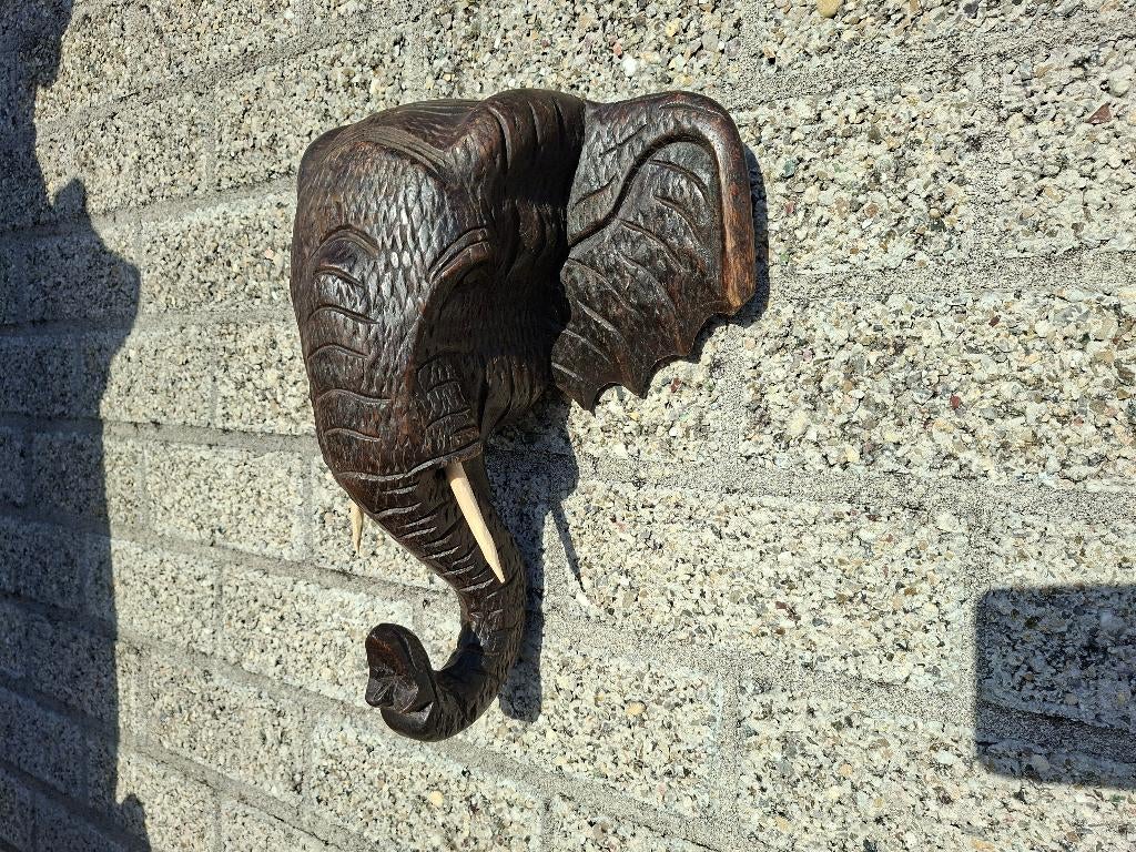 Houten Olifanten hoofd Wanddecoratie, Ophalen of Verzenden, Beeld
