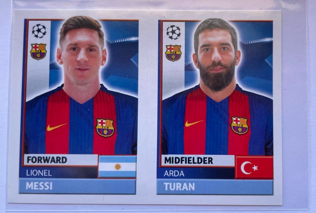Topps Champions League Stickers Messi & Turan FCB 16/17, Ophalen of Verzenden, Zo goed als nieuw, Meerdere stickers