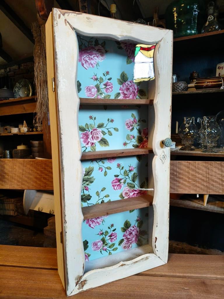 Vitrinekastje met biedermeier deurtje., Ophalen, Gebruikt, 50 tot 100 cm, Glas