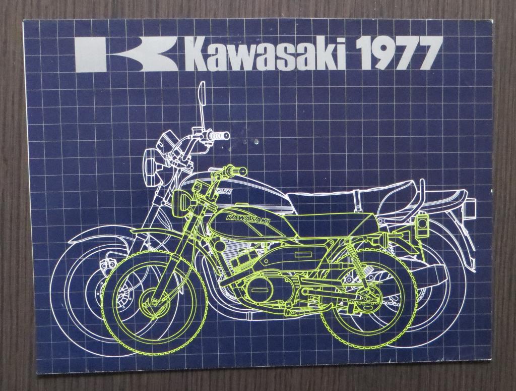 Folder Kawasaki 1977 Modelprogramma - 4 blz (Engels), Verzenden, Kawasaki