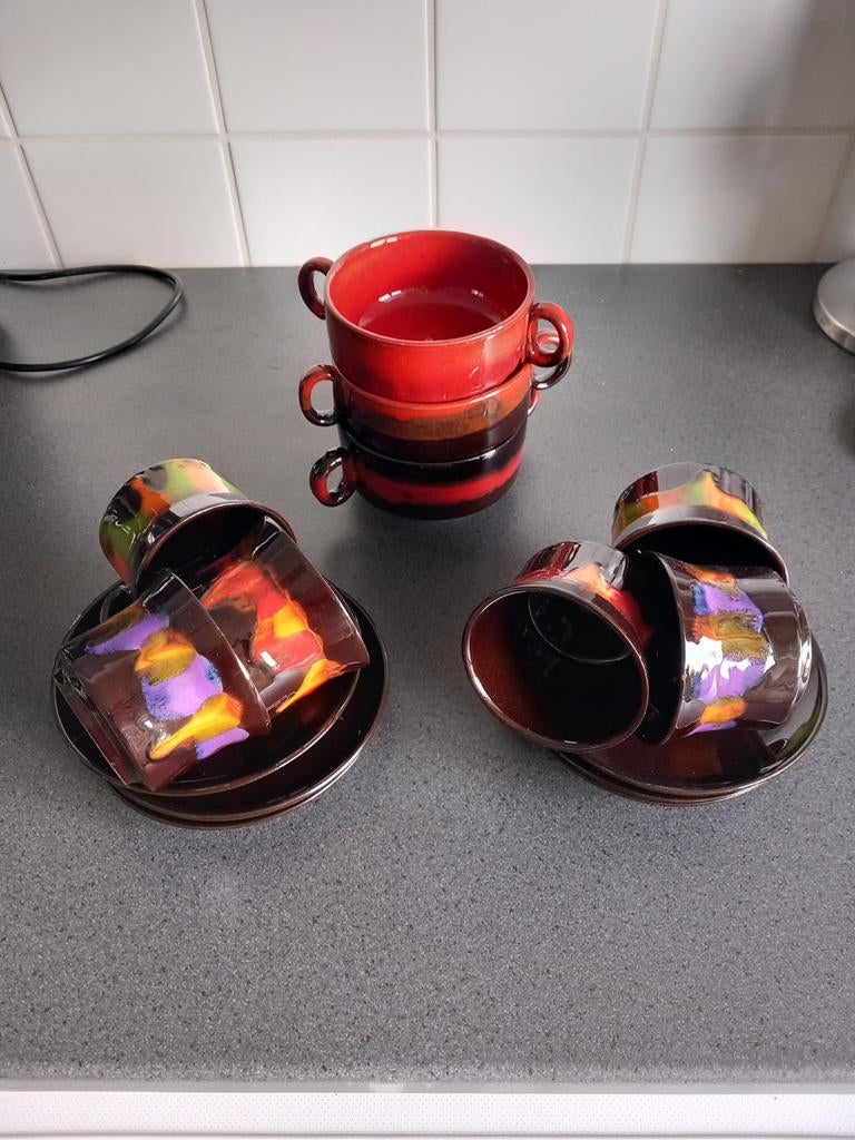 Seventies vintage retro fat lava kopjes, schotels, soepk, Antiek en Kunst, Ophalen of Verzenden