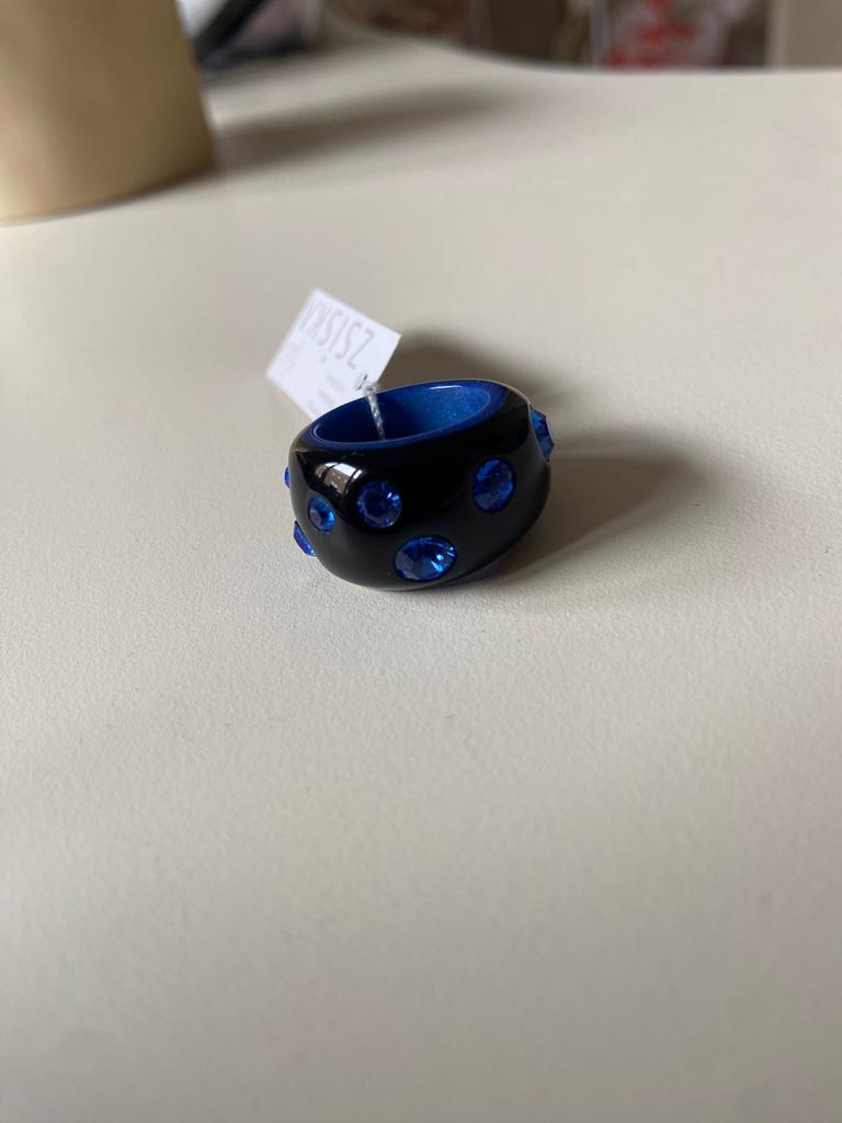 Blauw zwarte Zsiska ring, Ophalen of Verzenden, Dame, Zilver, Kleiner dan 17
