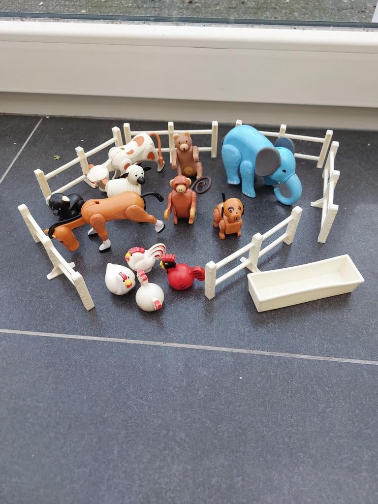 vintage Dieren speelset met hekjes en voerbak, Ophalen of Verzenden, Gebruikt