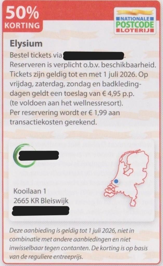 Elysium Bleijswijk. 50% korting. Postcodeloterij kortingsbon, Drie personen of meer, Kortingsbon, Spa of Sauna