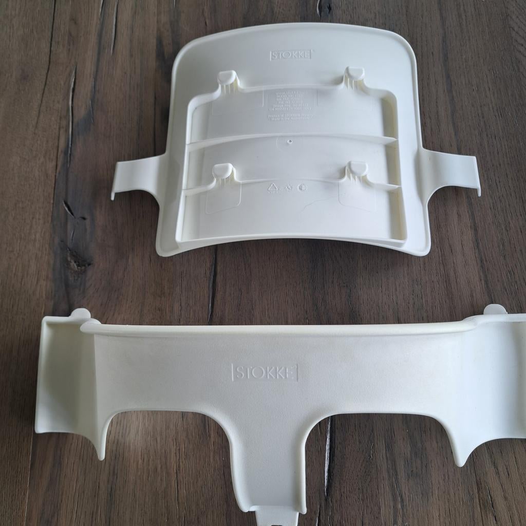 Verkleiner wit Stokke trip trap kinderstoel met bekleding., Ophalen, Gebruikt, Meegroeistoel