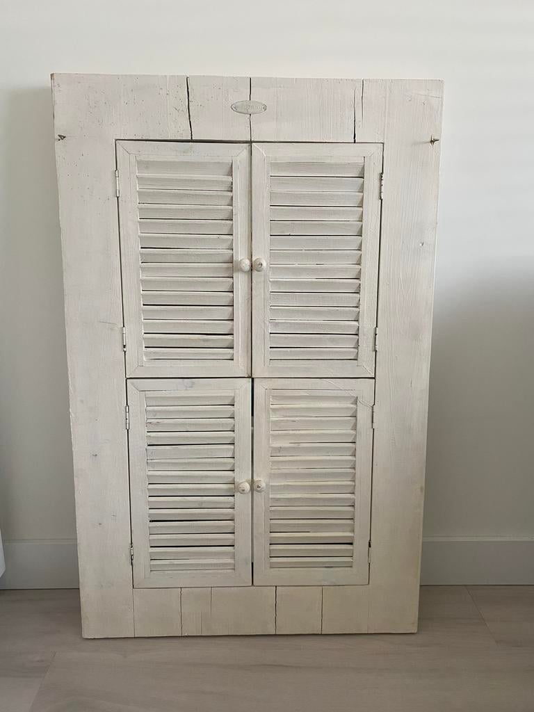 Houten spiegel met Louvre deurtjes - 107x68/95 cm, Ophalen, Gebruikt, 100 tot 150 cm, Rechthoekig