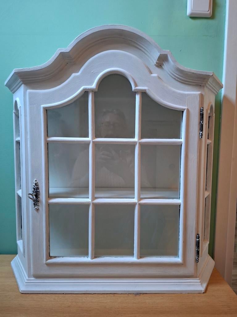 Vintage hangkastje met glazen deurtjes, Ophalen, Glas, Vintage, Landelijk, Klassiek, 50 tot 100 cm