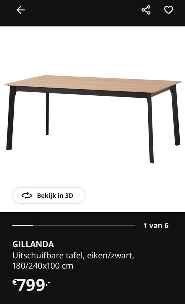 Ikea Gillanda uitschuifbare tafel, Ophalen, 100 tot 150 cm, 200 cm of meer, Zo goed als nieuw