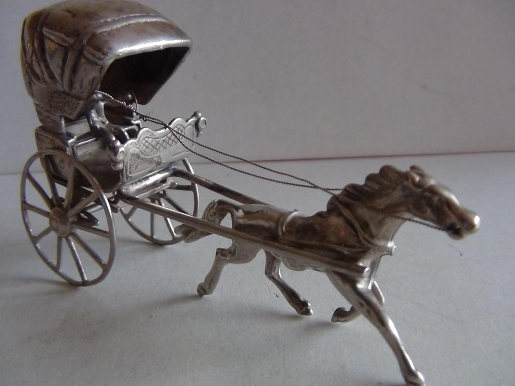 Miniatuur zilver FE4 koets + paard zilveren miniaturen, Verzenden, Zilver