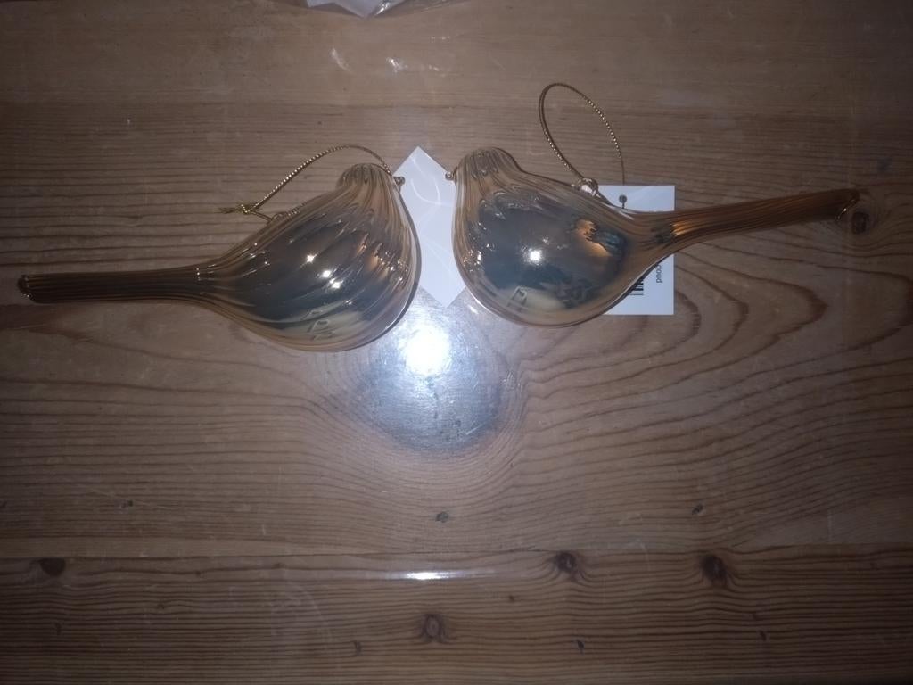 2 Goudkleurige Glanzende Vogel Ornamenten, Huis en Inrichting, Woonaccessoires | Overige, Ophalen of Verzenden, Zo goed als nieuw