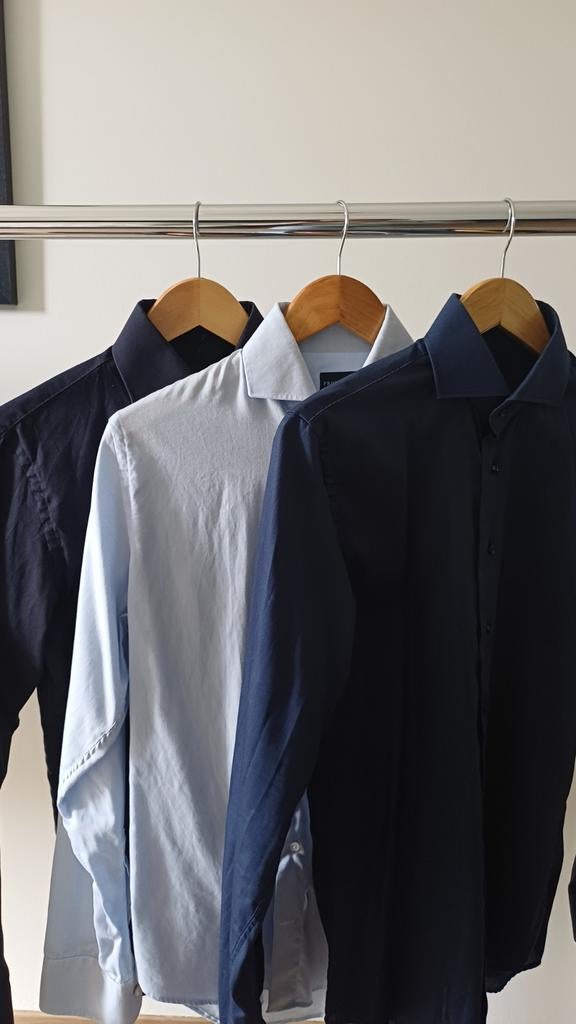 3x Profuomo overhemd 37/38 | zwart, licht en donker blauw, Kleding | Heren, Overhemden, Ophalen, Blauw, Halswijdte 38 (S) of kleiner