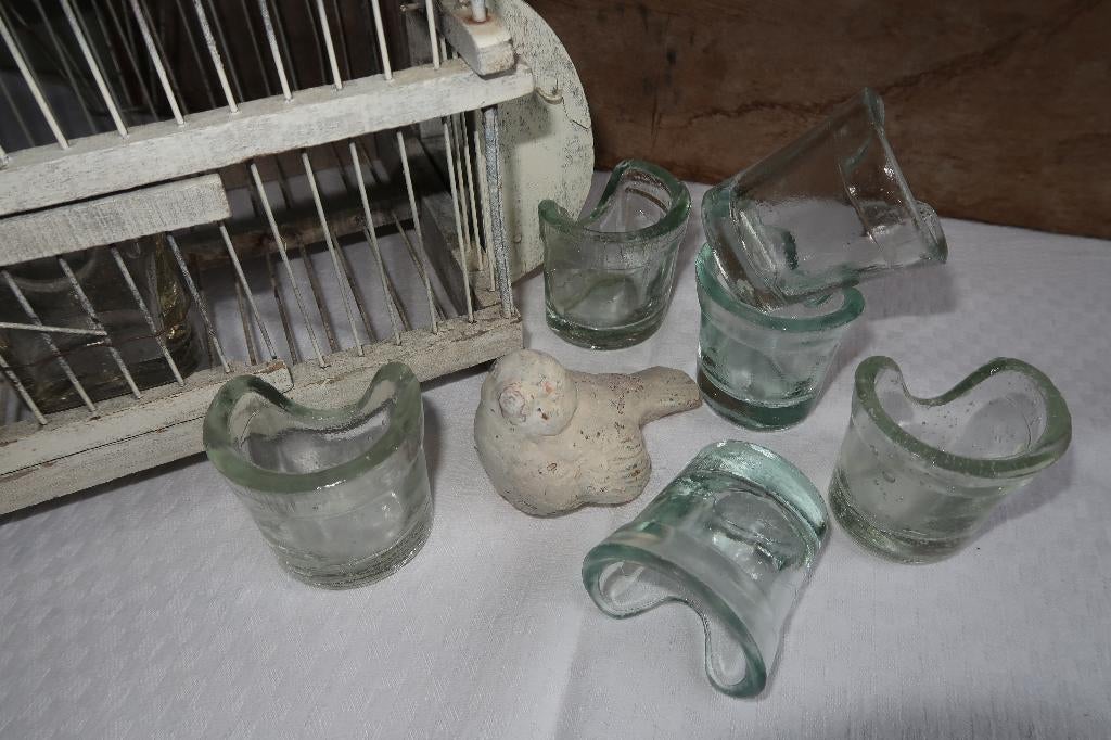 Antiek vogel voer drink glaasje bakje voor de vogelkooi., Antiek en Kunst, Curiosa en Brocante, Ophalen of Verzenden