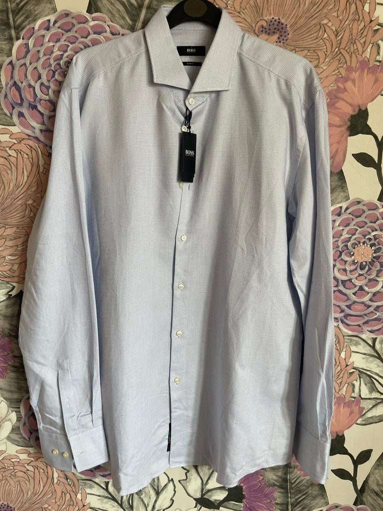 Hugo boss heelmooi net overhemd  maat 43, Blauw, Ophalen of Verzenden, Zo goed als nieuw, X