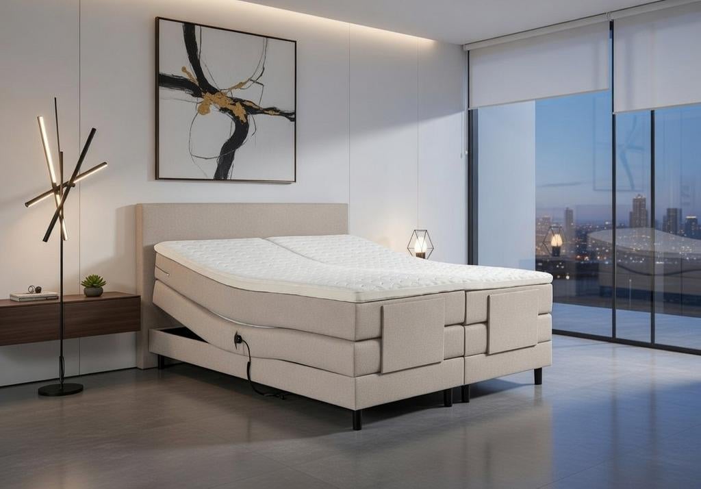 Elektrische Boxspring Verona 180x200 Beige - ACTIE!, Verstelbaar, Beige, Ophalen of Verzenden, 180 cm