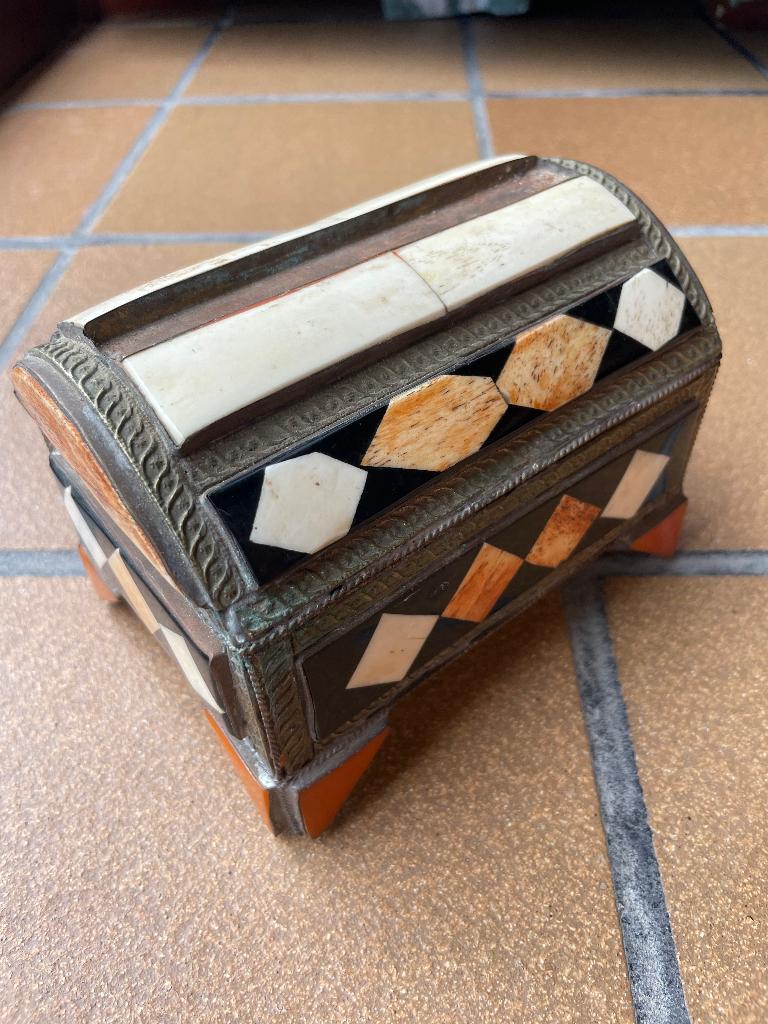 Vintage brocante ingelegd Marokkaans kistje juwelen doosje, Ophalen of Verzenden