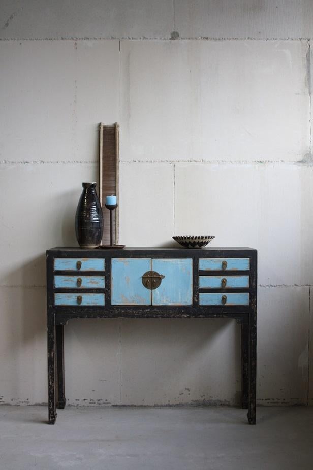 Chinese Wandtafel Landelijke Sidetable Uniek Gerecycled Hout, 100 tot 150 cm, Nieuw, Ophalen of Verzenden, Uniek Bohemian Landelijk Werelds Kleurrijk Vintage Style Stoer