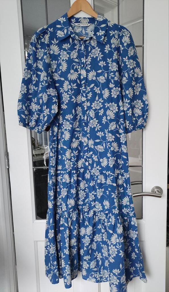 Zara Bloemen Jurk Maat M - 100% Katoen, Maat 38/40 (M), Blauw, Zara, Ophalen of Verzenden