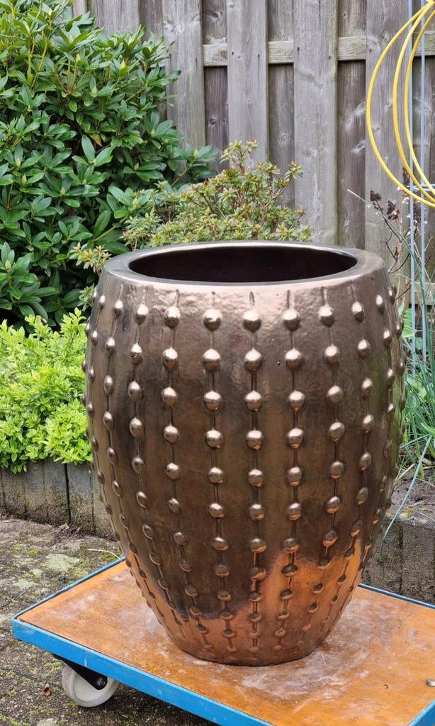 Nette tuinvaas originele " LAOS EMPEROR "  Goud brons  55cm, Ophalen, Gebruikt