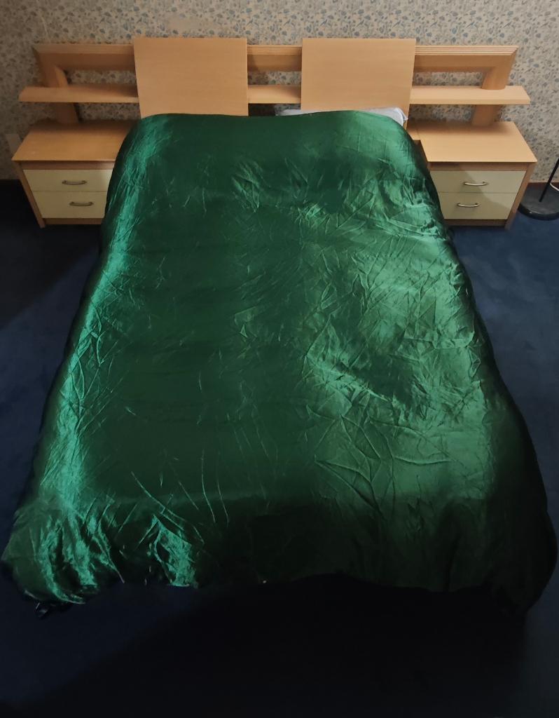 Auping twijfelaar met hoofdeind en kastjes, Ophalen, Verstelbaar, Beige, 140 cm