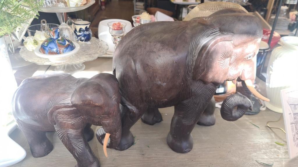 Houten Afrikaanse olifanten moeder en kind, Ophalen of Verzenden