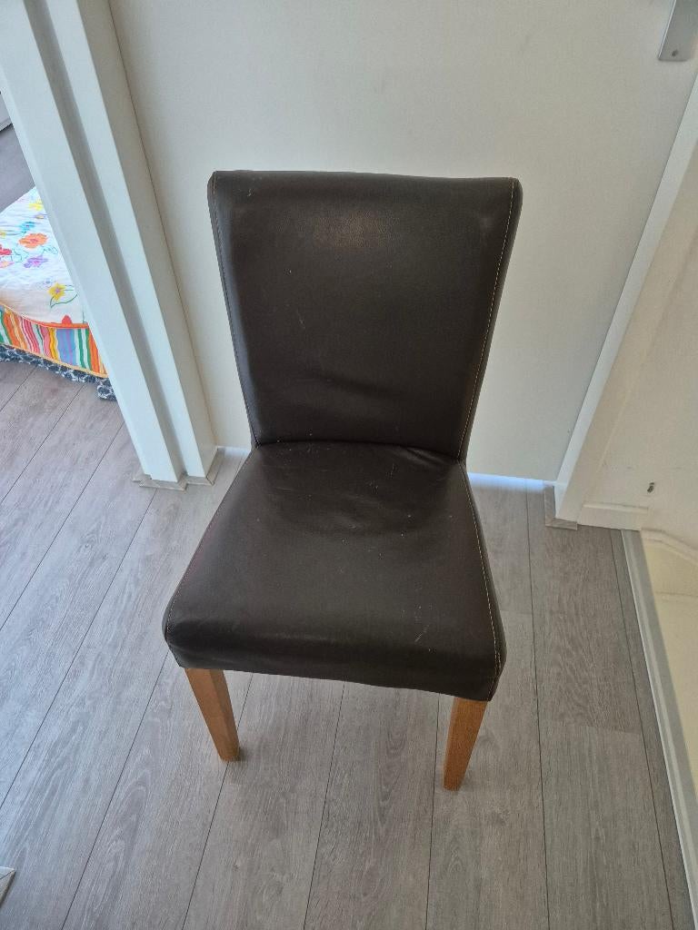 Dark Brown Synthetic Leather Chair (x2), Ophalen, Twee, Bruin, Overige materialen