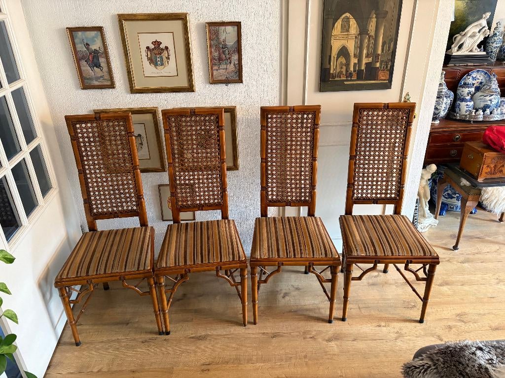 Vintage Faux Bamboo eetkamer stoelen '60er jaren 4 stuks, Ophalen, Gebruikt, Bruin, Vier