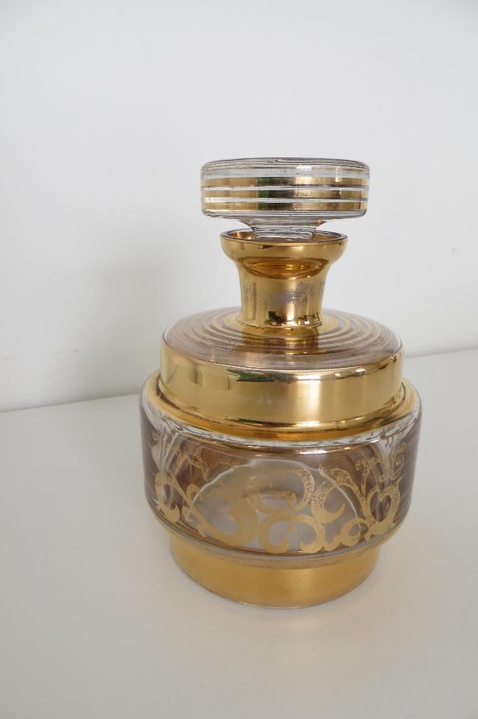 Oude boheems glazen karaf / flacon met goud gedecoreerd., Ophalen of Verzenden