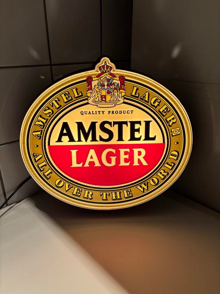 Amstel Lager Lichtbak - Vintage Reclamebord, Ophalen of Verzenden, Gebruikt, Lichtbak of (neon) lamp