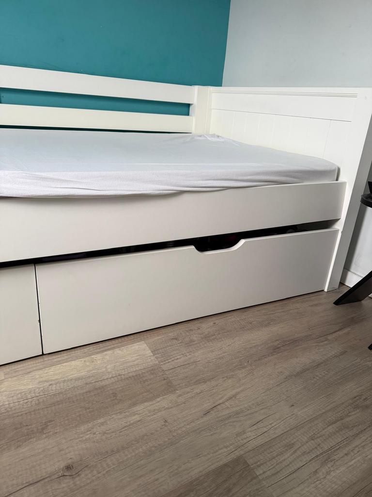 Bed, Ophalen, 90 cm, Eenpersoons, Wit
