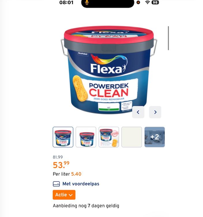 Flexa Powerdek Clean RAL 9010, Doe-het-zelf en Verbouw, Verf, Beits en Lak, Ophalen of Verzenden, Nieuw, Wit