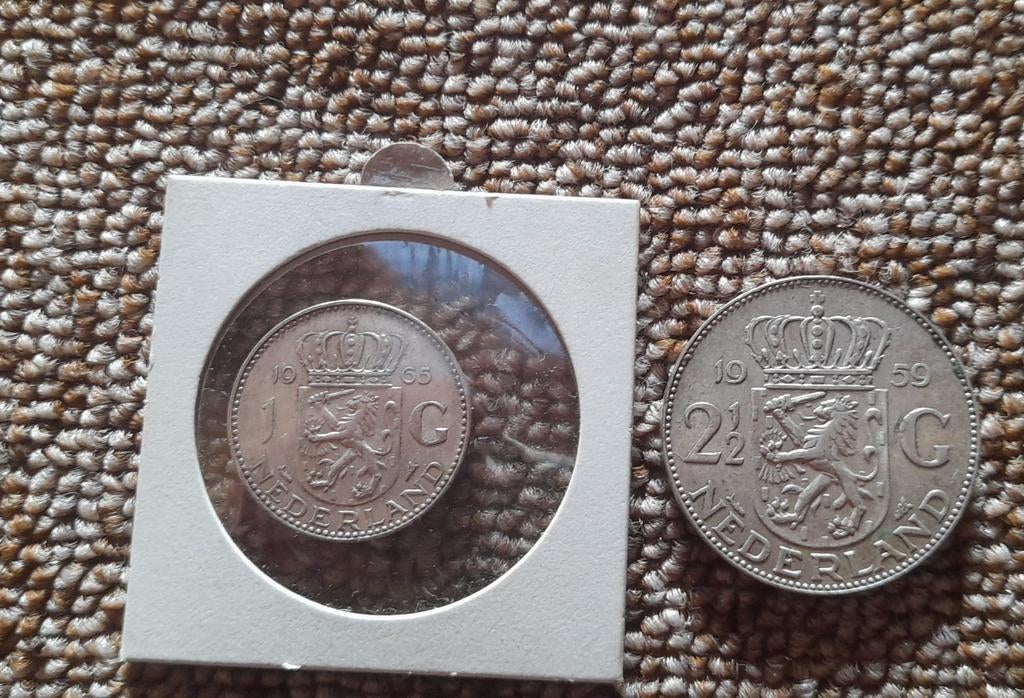 Zilveren rijksdaalder 1959 en zilveren gulden 1965, Postzegels en Munten, Munten | Nederland, Ophalen of Verzenden