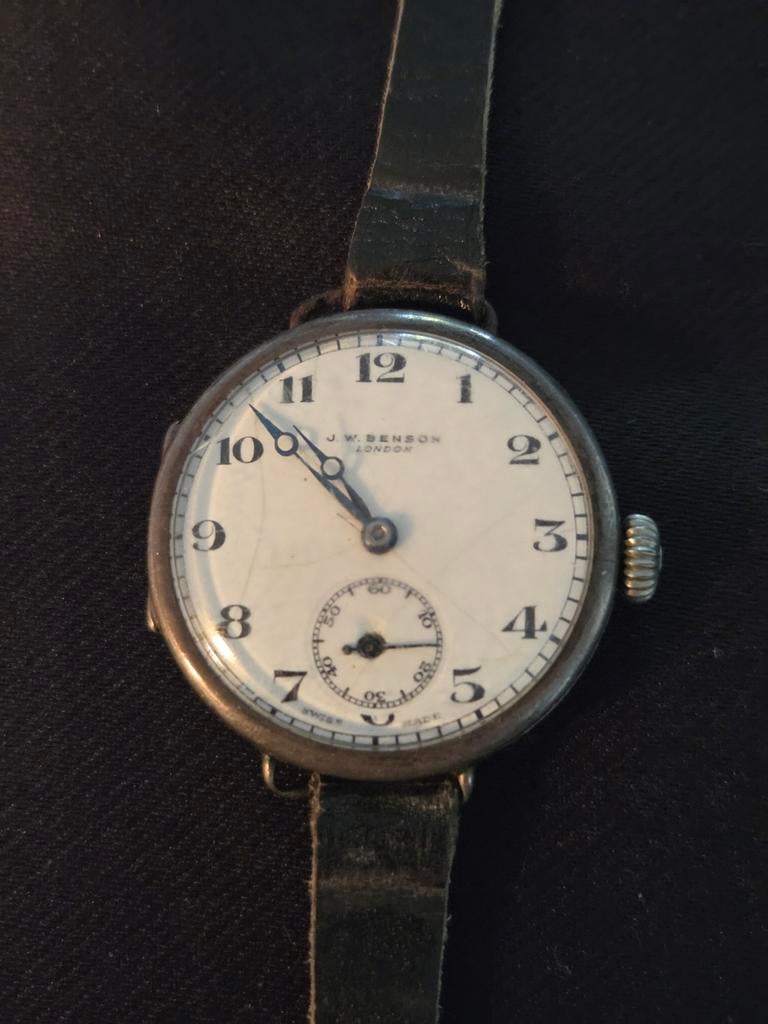 Antiek horloge J.W. Benson WWI, zilver 15 jewel mechanical, Sieraden, Tassen en Uiterlijk, Horloges | Antiek, Ophalen of Verzenden