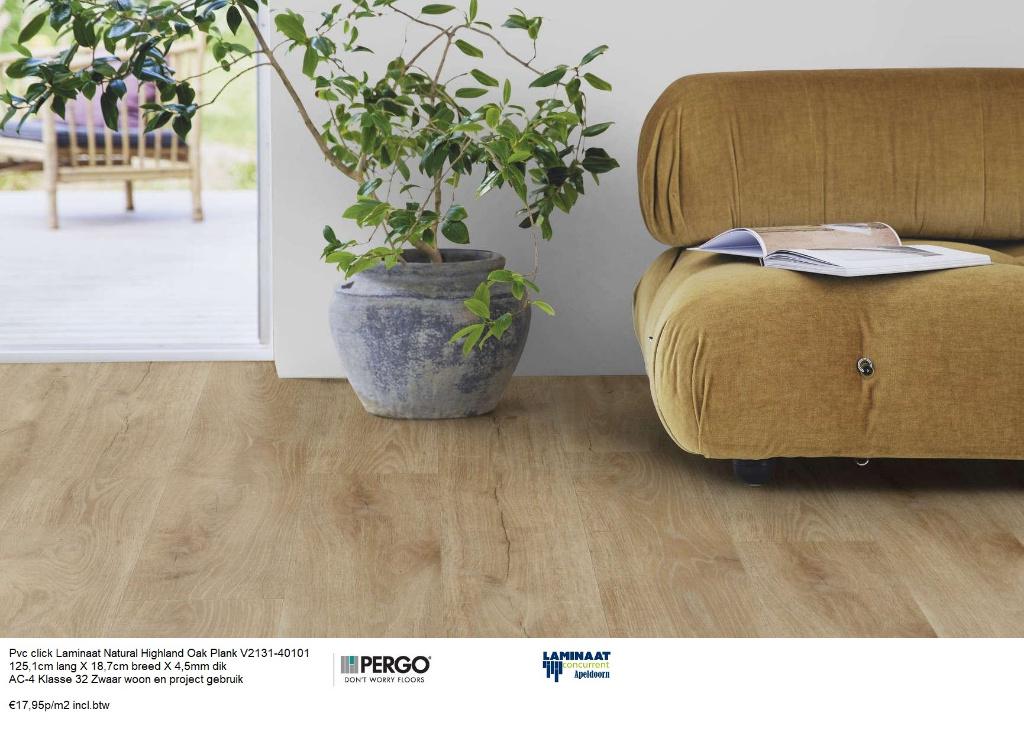 Pvc click High. Natural Oak 151cm X 21cm X 4,5mm €17,95p/m2, Huis en Inrichting, Stoffering | Vloerbedekking, Nieuw, Laminaat