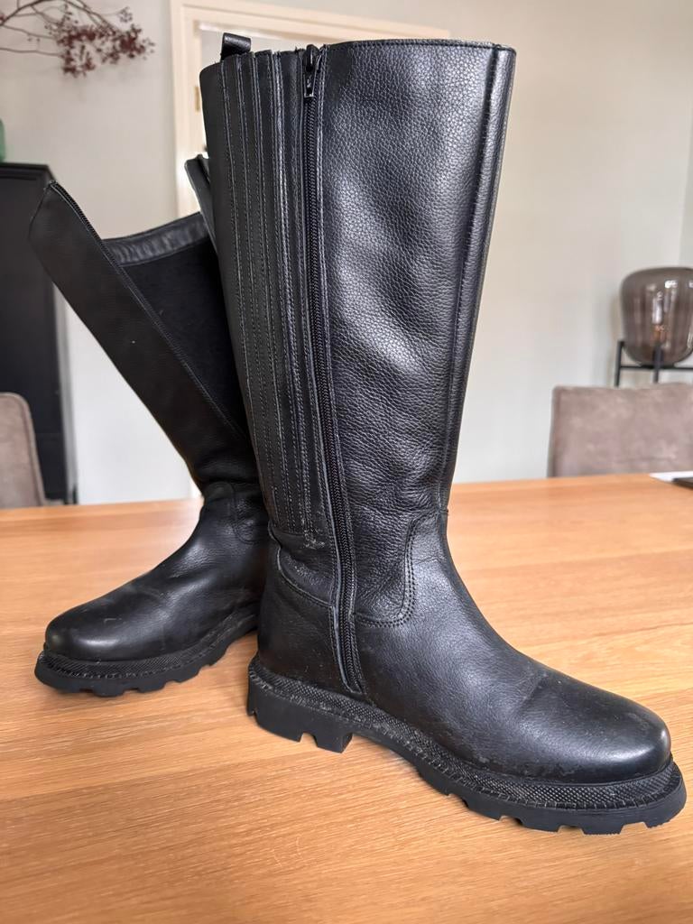 Zwarte leren outdoor dameslaarzen 37/38, Ophalen of Verzenden, Zo goed als nieuw, Zwart, Hoge laarzen