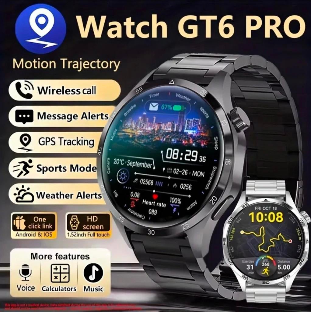 Nieuwe GT6 PRO Smartwatch, Verzenden, Zwart, Nieuw, Waterdicht