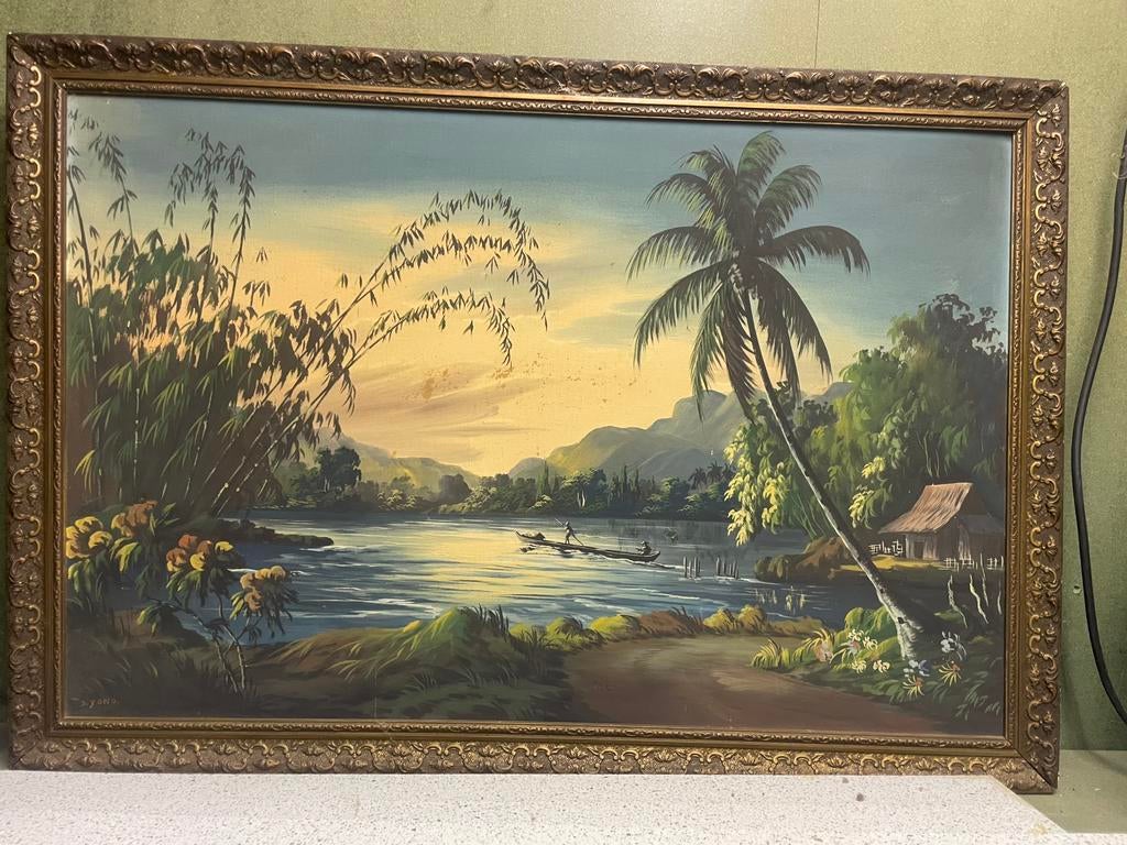 Schilderij uit Indonesië - S. Yono, Antiek en Kunst, Kunst | Schilderijen | Klassiek, Ophalen of Verzenden
