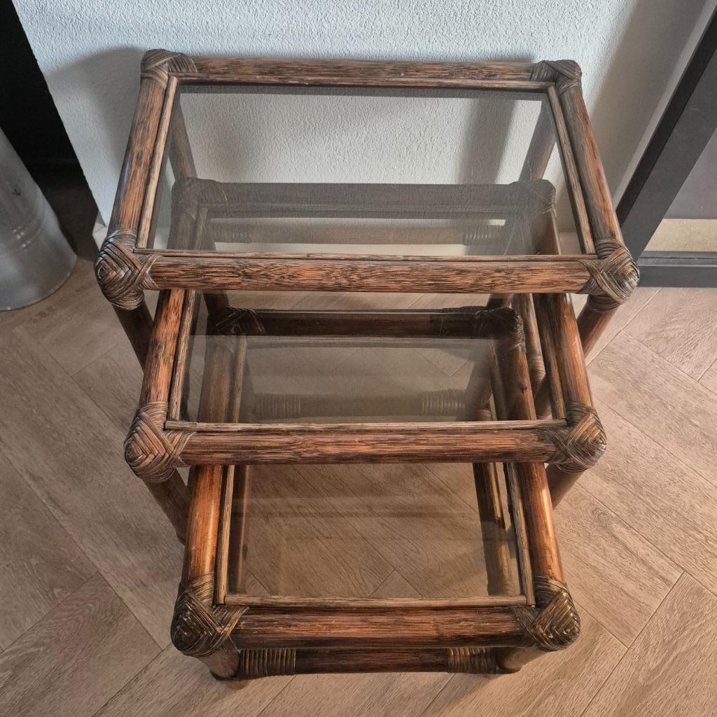 Manou bijzettafeltjes, Minder dan 55 cm, Gebruikt, Glas, Ophalen