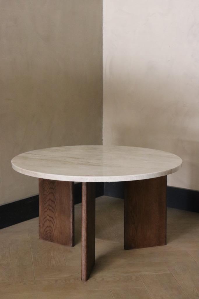 Marmeren salontafels - eiken poten | Diverse Kleuren & Maten, 50 tot 100 cm, Rond, Nieuw, Overige materialen
