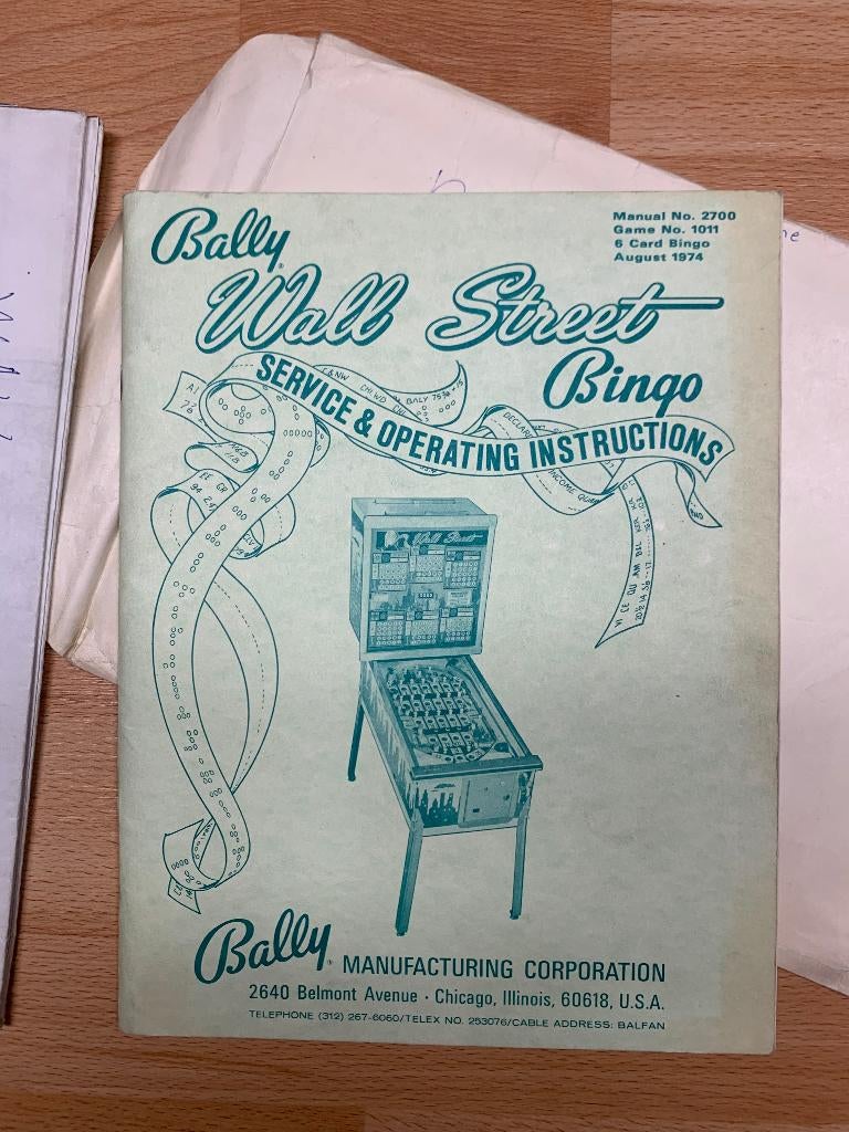 Bally schema's Wall Street Bingo, Ophalen of Verzenden, Gebruikt, Onderdeel of Defecte kast, Bally